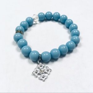 Cross rhinestone Light baby blue stretchy bracelet